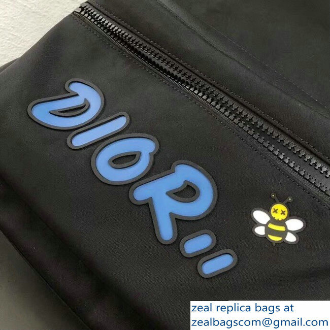 Dior Nylon Bee DIOR X KAWS Rider Backpack Bag Black with Blue Logo 2019 - Click Image to Close