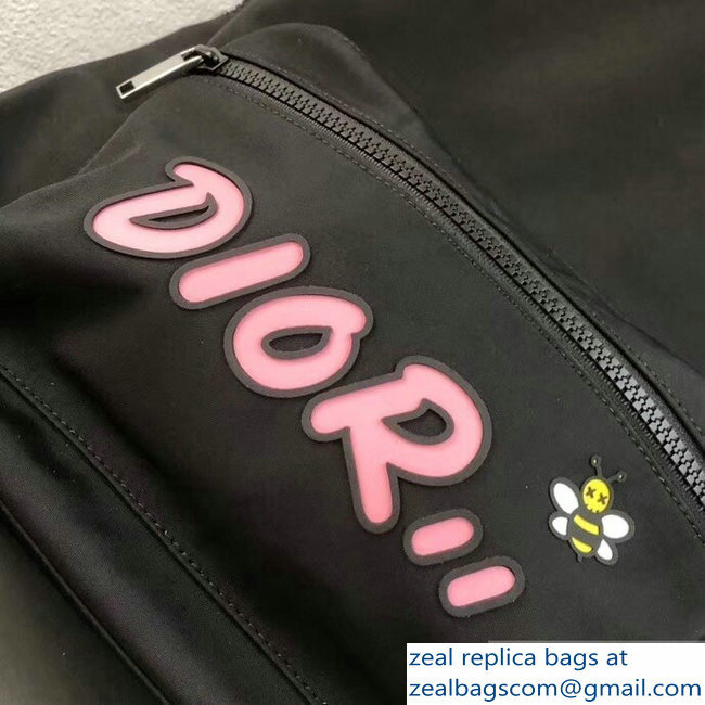 Dior Nylon Bee DIOR X KAWS Rider Backpack Bag Black with Pink Logo 2019