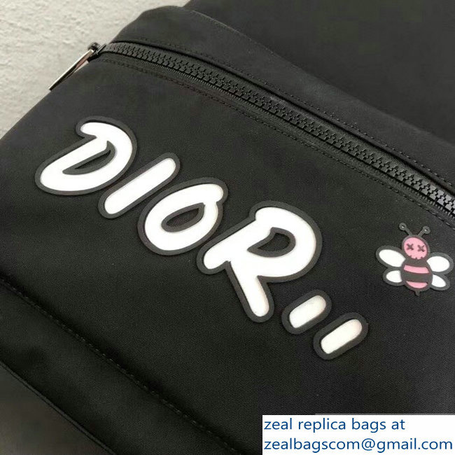 Dior Nylon Bee DIOR X KAWS Rider Backpack Bag Black with White Logo 2019 - Click Image to Close