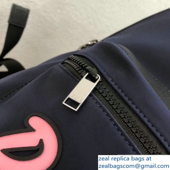 Dior Nylon Bee DIOR X KAWS Rider Backpack Bag Blue with Pink Logo 2019 - Click Image to Close