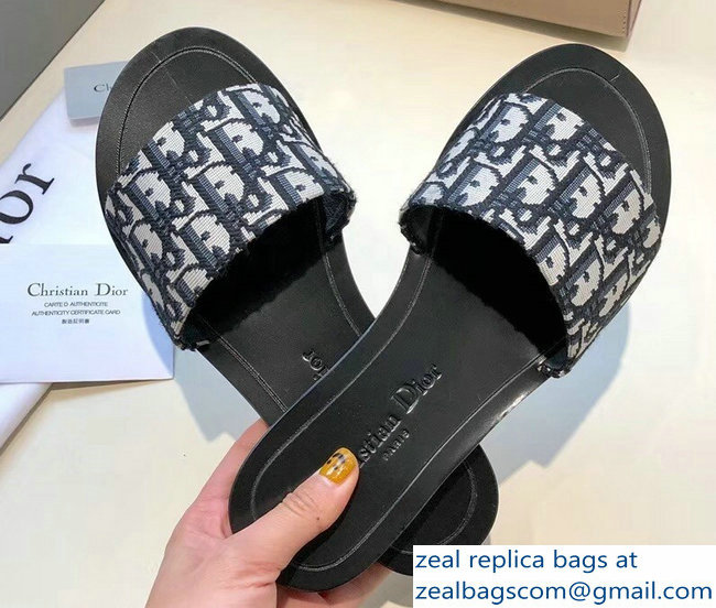 Dior Obliuqe Jacquard Canvas Dway Mules Slipper Sandals Black 2019 - Click Image to Close