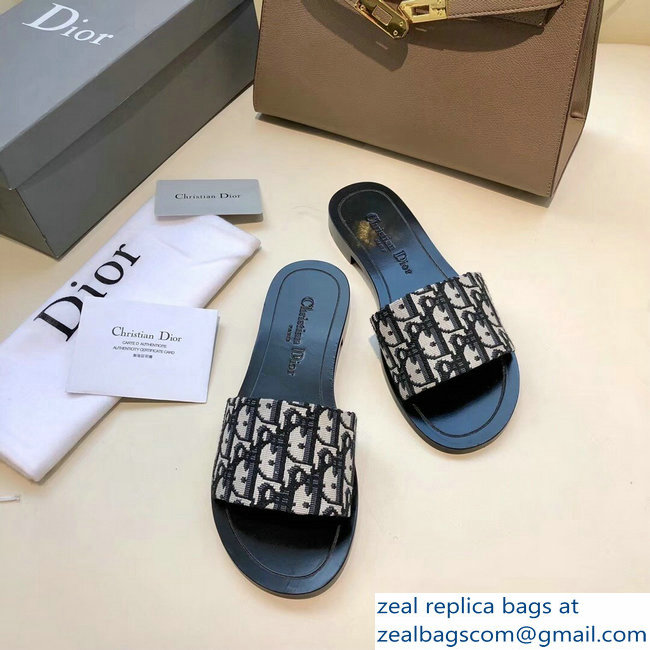 Dior Obliuqe Jacquard Canvas Dway Mules Slipper Sandals Black 2019 - Click Image to Close