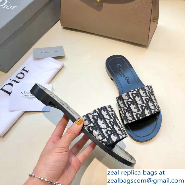 Dior Obliuqe Jacquard Canvas Dway Mules Slipper Sandals Black 2019