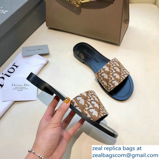 Dior Obliuqe Jacquard Canvas Dway Mules Slipper Sandals Brown 2019