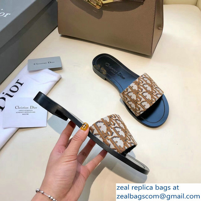 Dior Obliuqe Jacquard Canvas Dway Mules Slipper Sandals Brown 2019 - Click Image to Close