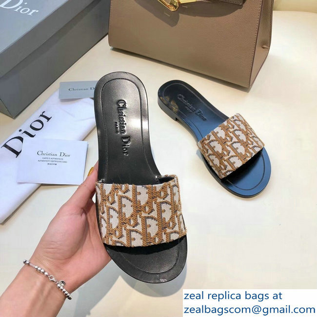 Dior Obliuqe Jacquard Canvas Dway Mules Slipper Sandals Brown 2019