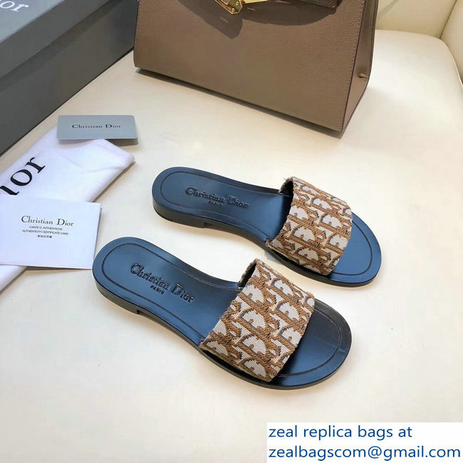 Dior Obliuqe Jacquard Canvas Dway Mules Slipper Sandals Brown 2019