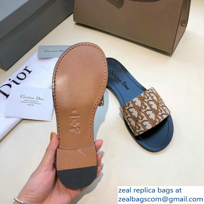 Dior Obliuqe Jacquard Canvas Dway Mules Slipper Sandals Brown 2019 - Click Image to Close