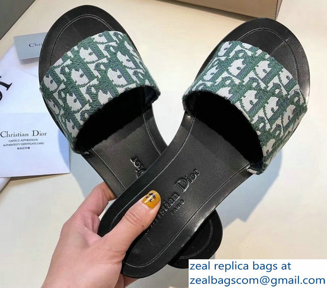 Dior Obliuqe Jacquard Canvas Dway Mules Slipper Sandals Green 2019 - Click Image to Close