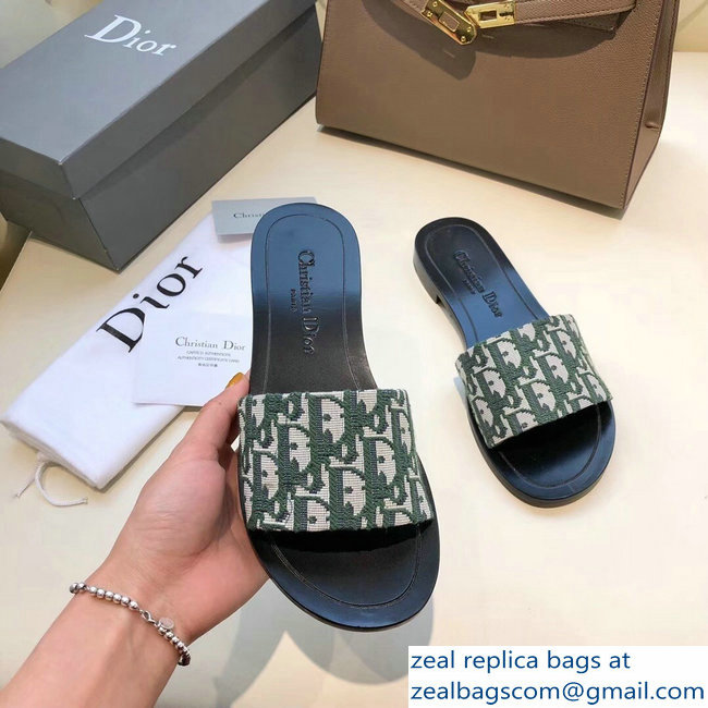 Dior Obliuqe Jacquard Canvas Dway Mules Slipper Sandals Green 2019