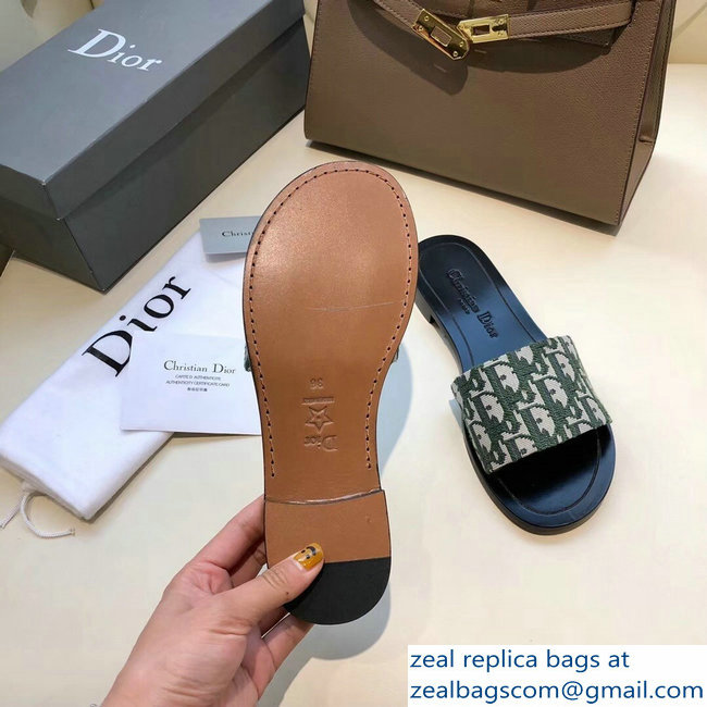 Dior Obliuqe Jacquard Canvas Dway Mules Slipper Sandals Green 2019
