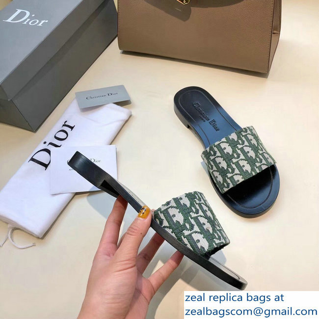 Dior Obliuqe Jacquard Canvas Dway Mules Slipper Sandals Green 2019