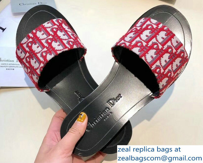 Dior Obliuqe Jacquard Canvas Dway Mules Slipper Sandals Red 2019