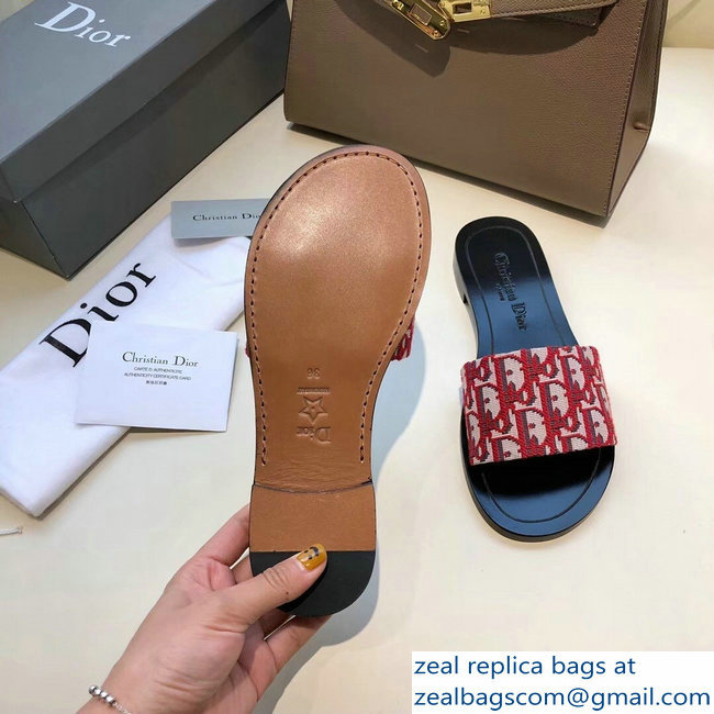 Dior Obliuqe Jacquard Canvas Dway Mules Slipper Sandals Red 2019