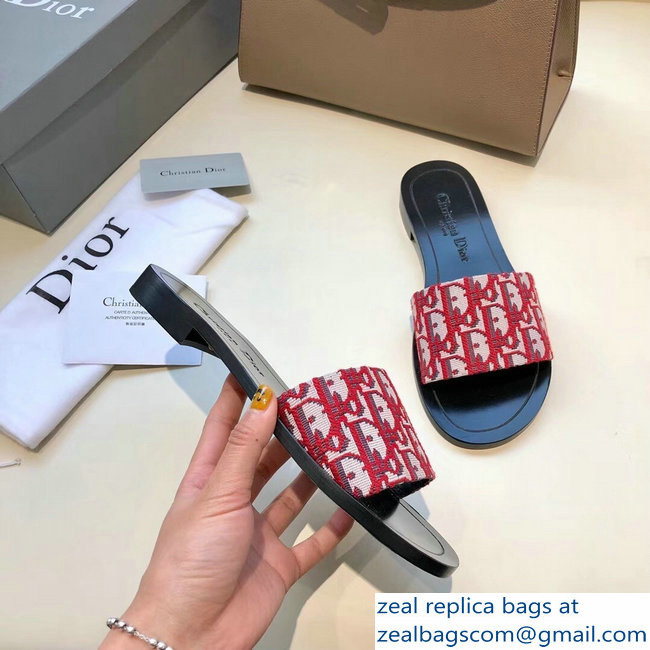Dior Obliuqe Jacquard Canvas Dway Mules Slipper Sandals Red 2019