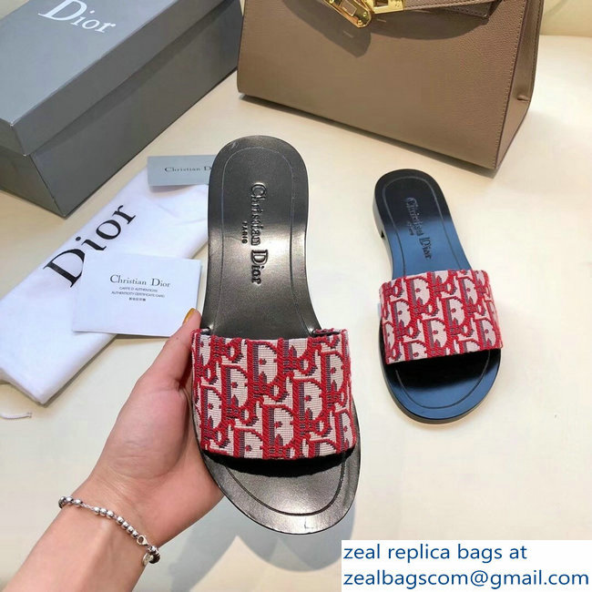 Dior Obliuqe Jacquard Canvas Dway Mules Slipper Sandals Red 2019 - Click Image to Close