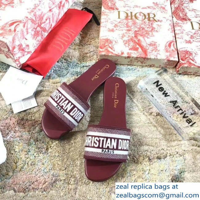 Dior Woven Logo Dway Mules Slipper Sandals Burgundy 2019