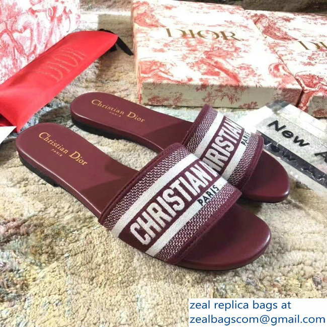 Dior Woven Logo Dway Mules Slipper Sandals Burgundy 2019