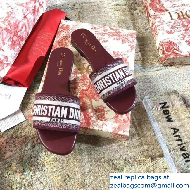 Dior Woven Logo Dway Mules Slipper Sandals Burgundy 2019