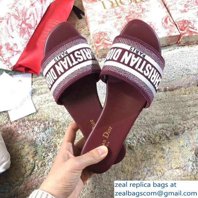 Dior Woven Logo Dway Mules Slipper Sandals Burgundy 2019