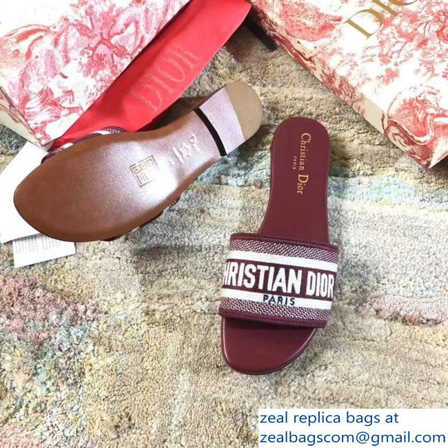 Dior Woven Logo Dway Mules Slipper Sandals Burgundy 2019