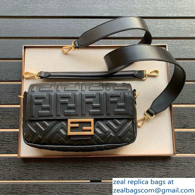 Fendi All-Over FF Motif Leather Medium Baguette Bag Black 2019 - Click Image to Close