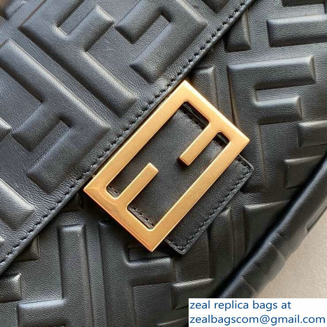 Fendi All-Over FF Motif Leather Medium Baguette Bag Black 2019