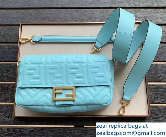 Fendi All-Over FF Motif Leather Medium Baguette Bag Pale Blue 2019 - Click Image to Close