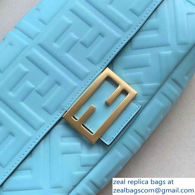 Fendi All-Over FF Motif Leather Medium Baguette Bag Pale Blue 2019 - Click Image to Close