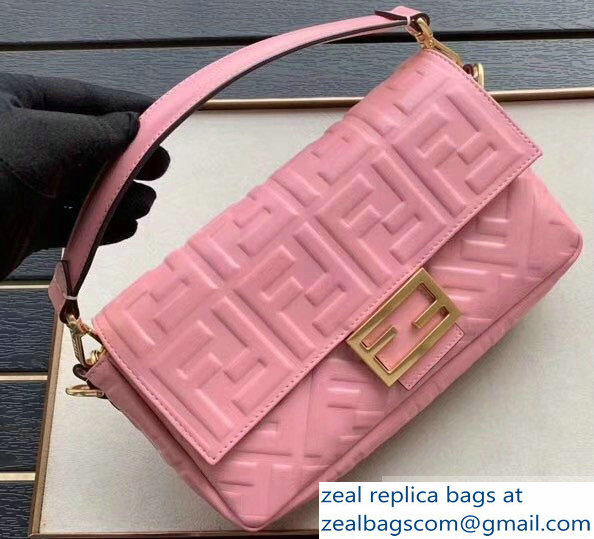 Fendi All-Over FF Motif Leather Medium Baguette Bag Pink 2019