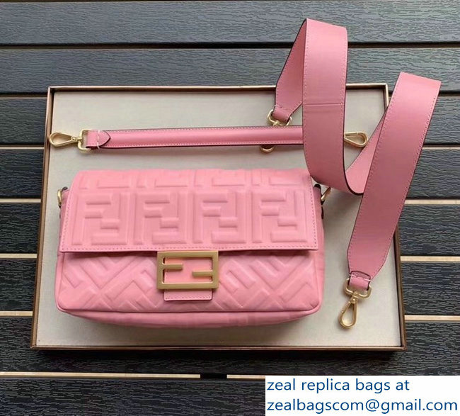 Fendi All-Over FF Motif Leather Medium Baguette Bag Pink 2019