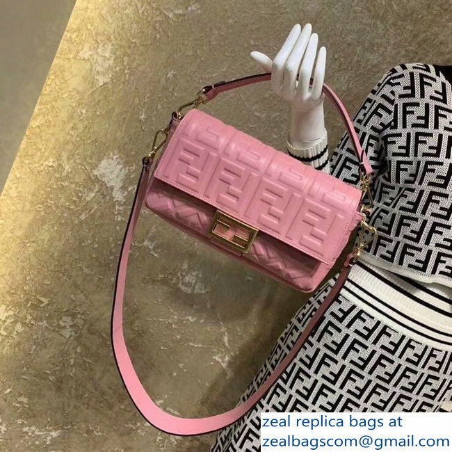 Fendi All-Over FF Motif Leather Medium Baguette Bag Pink 2019