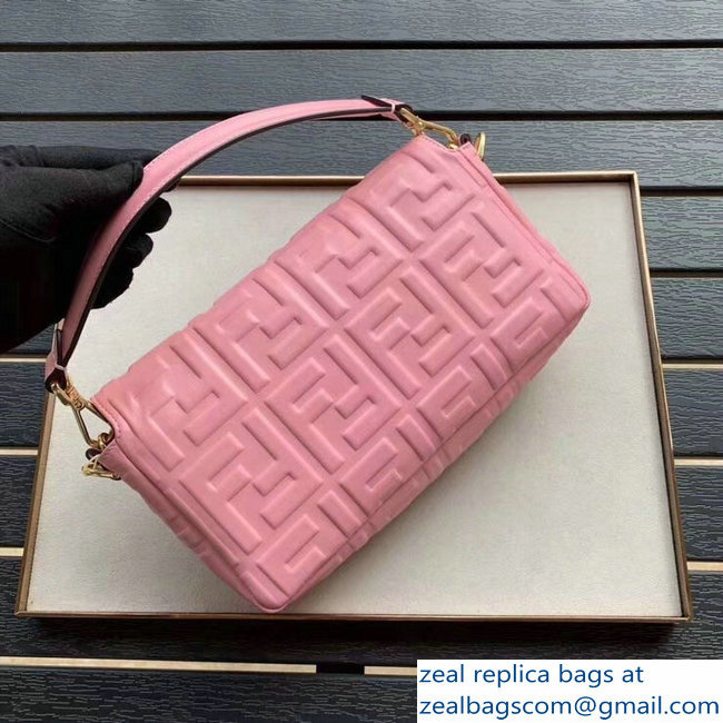 Fendi All-Over FF Motif Leather Medium Baguette Bag Pink 2019