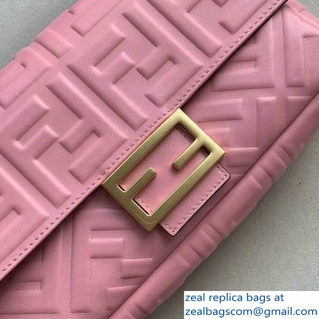 Fendi All-Over FF Motif Leather Medium Baguette Bag Pink 2019
