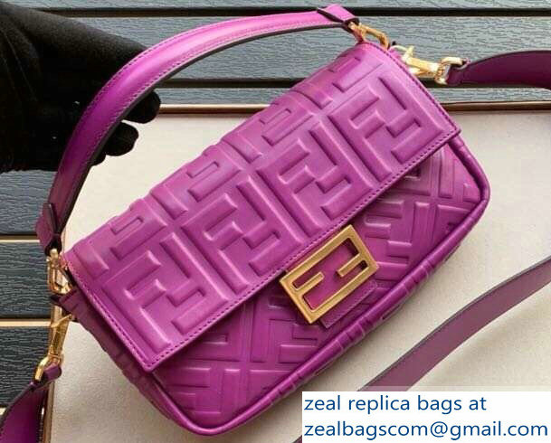 Fendi All-Over FF Motif Leather Medium Baguette Bag Purple 2019 - Click Image to Close