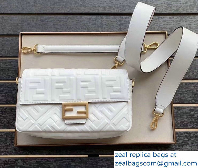 Fendi All-Over FF Motif Leather Medium Baguette Bag White 2019 - Click Image to Close