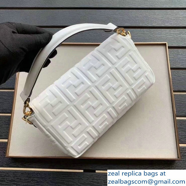 Fendi All-Over FF Motif Leather Medium Baguette Bag White 2019