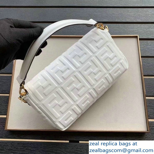 Fendi All-Over FF Motif Leather Medium Baguette Bag White 2019 - Click Image to Close