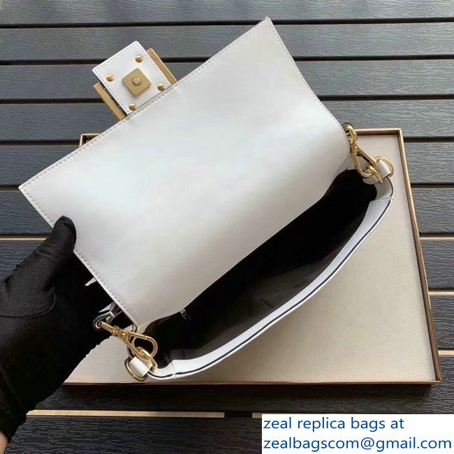 Fendi All-Over FF Motif Leather Medium Baguette Bag White 2019 - Click Image to Close