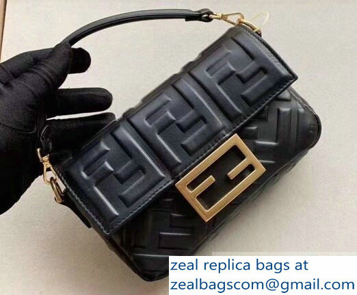 Fendi All-Over FF Motif Leather Mini Baguette Bag Black 2019 - Click Image to Close