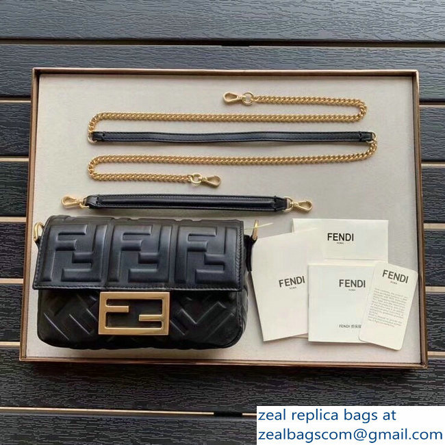 Fendi All-Over FF Motif Leather Mini Baguette Bag Black 2019