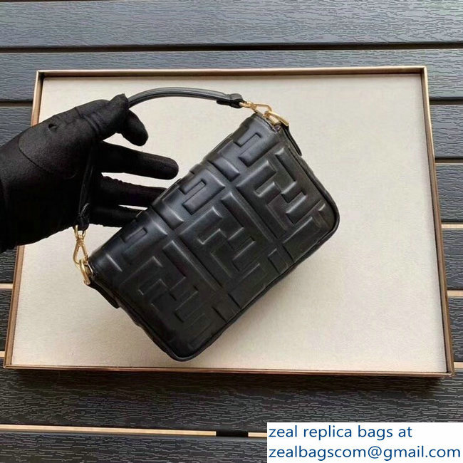 Fendi All-Over FF Motif Leather Mini Baguette Bag Black 2019