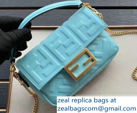 Fendi All-Over FF Motif Leather Mini Baguette Bag Pale Blue 2019 - Click Image to Close