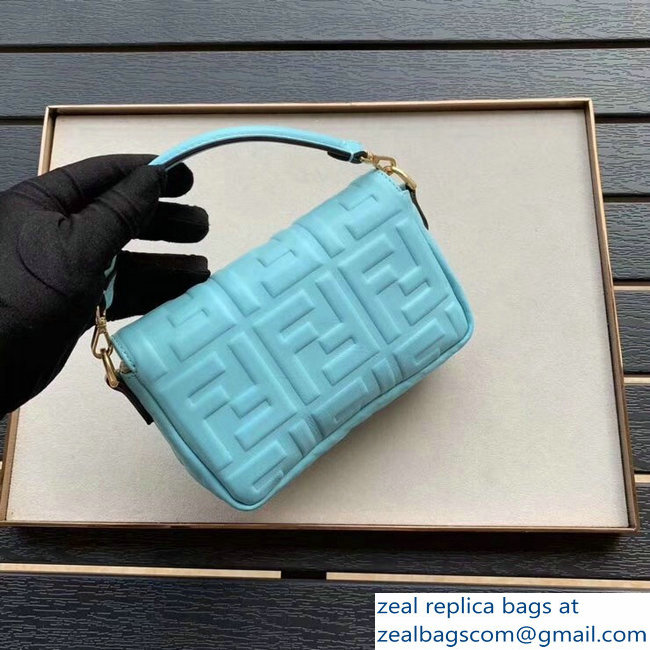 Fendi All-Over FF Motif Leather Mini Baguette Bag Pale Blue 2019