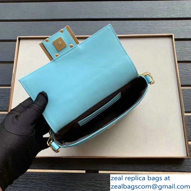 Fendi All-Over FF Motif Leather Mini Baguette Bag Pale Blue 2019