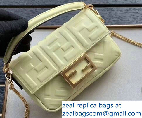 Fendi All-Over FF Motif Leather Mini Baguette Bag Pale Yellow 2019 - Click Image to Close