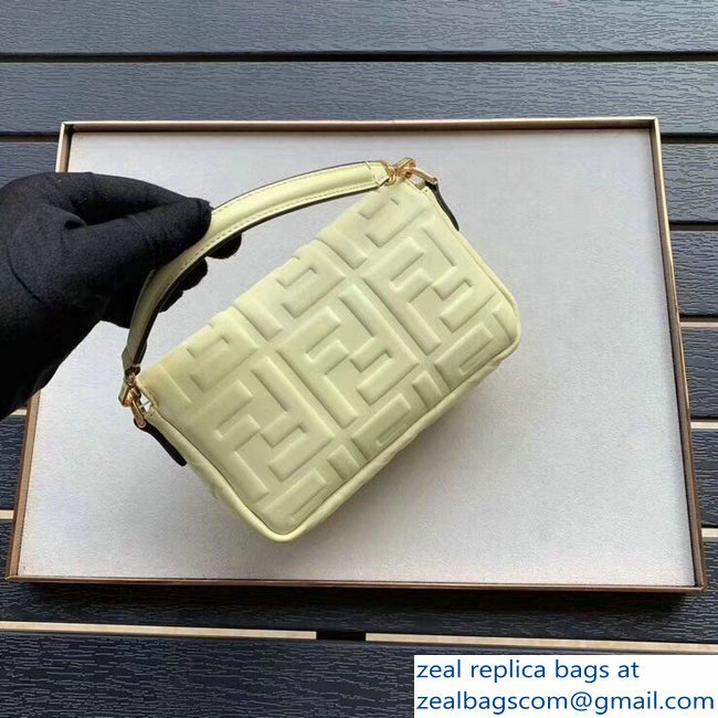 Fendi All-Over FF Motif Leather Mini Baguette Bag Pale Yellow 2019 - Click Image to Close