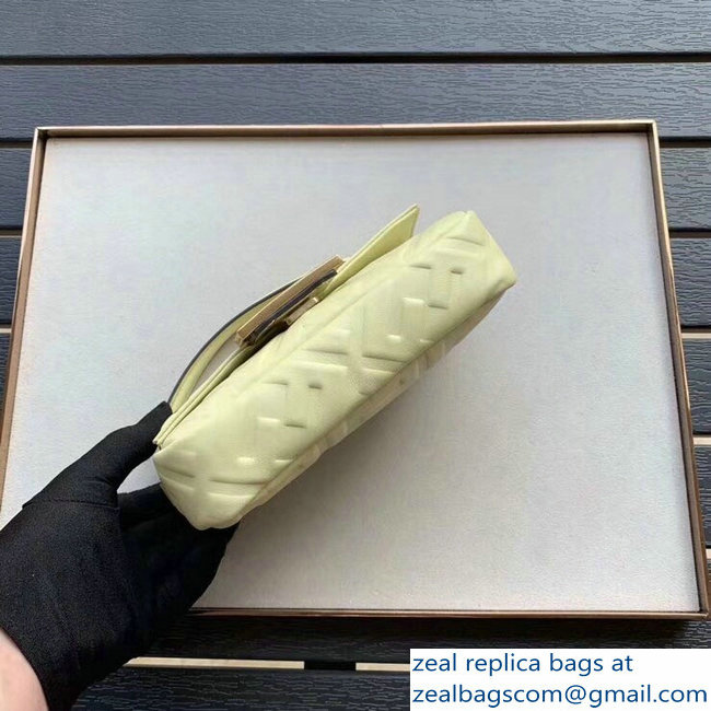 Fendi All-Over FF Motif Leather Mini Baguette Bag Pale Yellow 2019