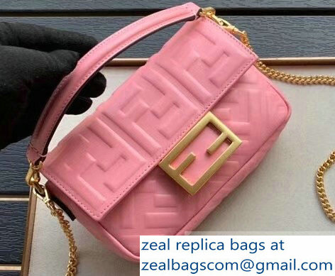 Fendi All-Over FF Motif Leather Mini Baguette Bag Pink 2019