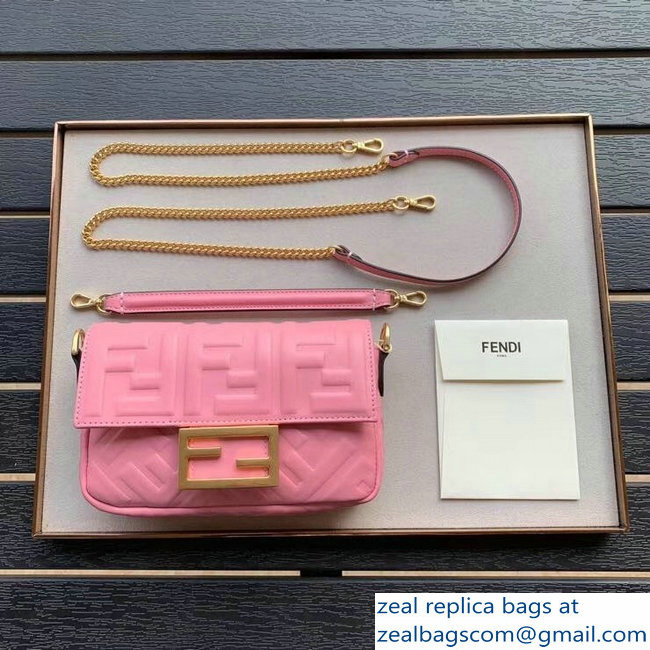 Fendi All-Over FF Motif Leather Mini Baguette Bag Pink 2019 - Click Image to Close